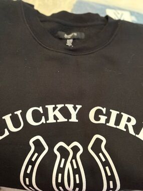 Brunette The Label Black "Lucky Girl" Graphic Sweatshirt